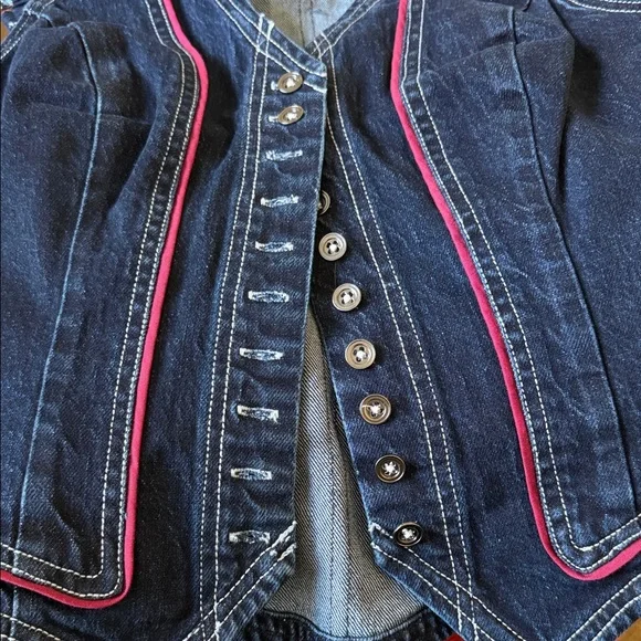 Anthropologie Pilcro Contrast Denim Vest  Top with Red Accents SIZE SMALL NEW - Picture 7 of 8